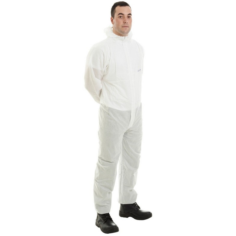 SUPERTEX TYPE 5/6 DISPOSABLE COVERALL WHITE PROTECTIVE  WITH HOOD PPE SIZE XL 